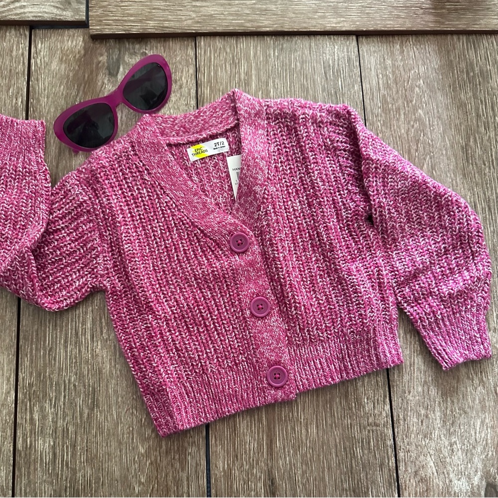 Macys Epic Threads Button down pink knit marled sweater Cardigan, size 2T/2, NWT